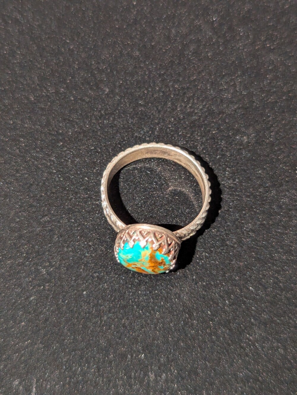 Vintage Southwestern Sterling Silver Matrix Turquoise Ring - Handcrafted Size 10 - Picture 4 of 7